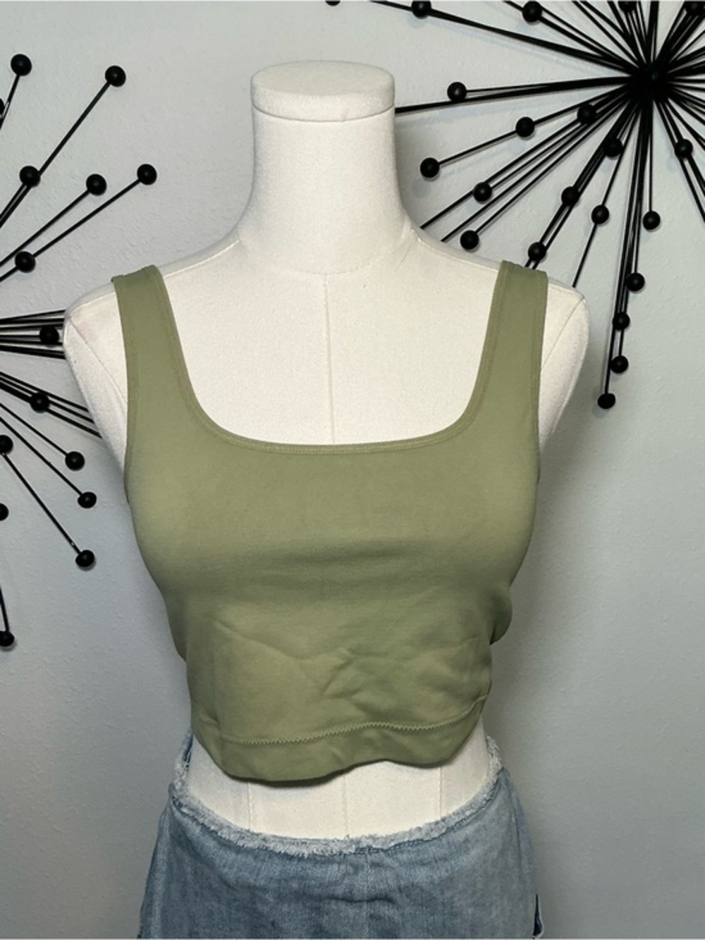 Garage Sage Green Square Neck Cropped Tank Top XS/S